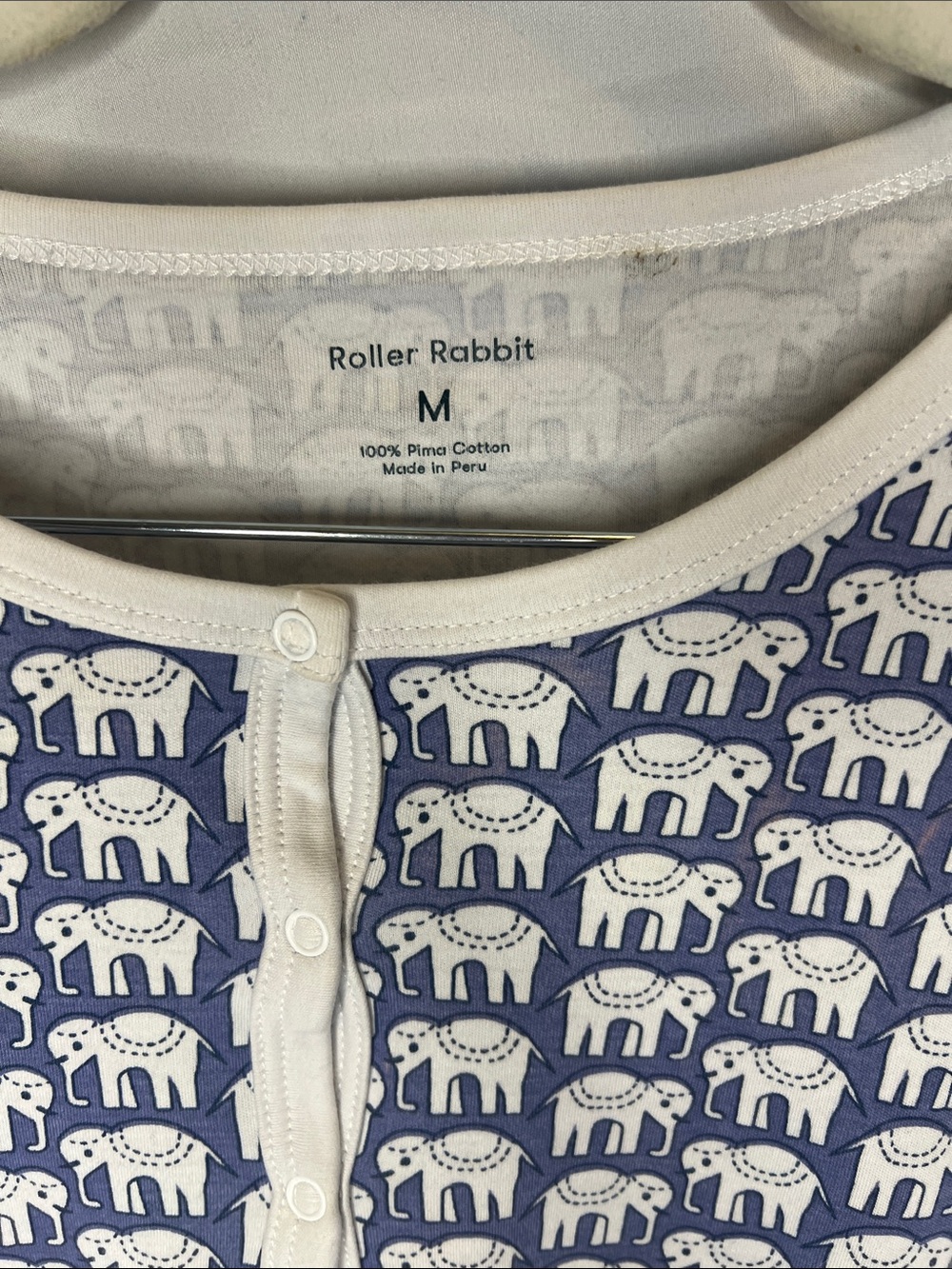 Roller Rabbit Navy & White Elephant-Print Long Sleeve Pajama Set Size Medium - Picture 3 of 11